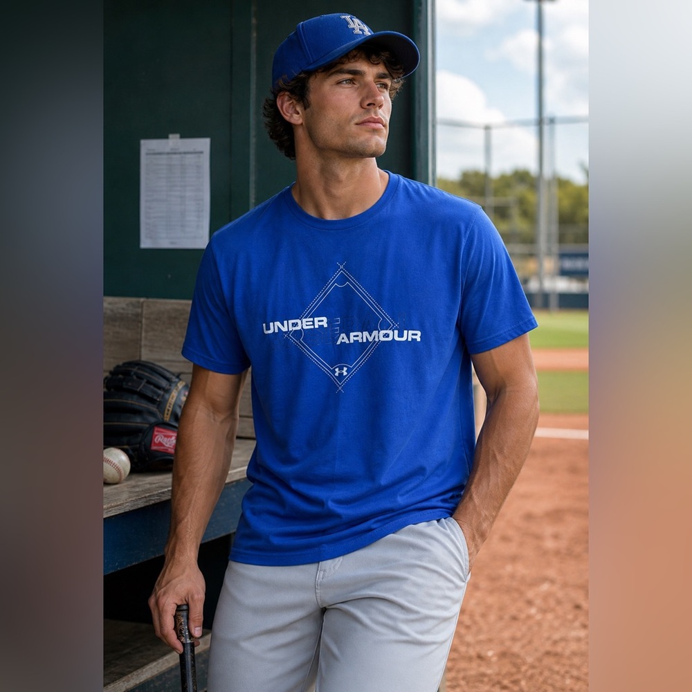 Under Armour Blue Baseball Graphic T-Shirt Men’s Large Athletic Tee